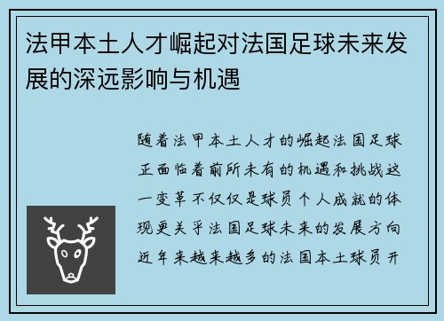 法甲本土人才崛起对法国足球未来发展的深远影响与机遇