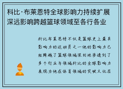 科比·布莱恩特全球影响力持续扩展 深远影响跨越篮球领域至各行各业 科比·布莱恩特全球影响力持续扩展 深远影响跨越篮球领域至各行各业